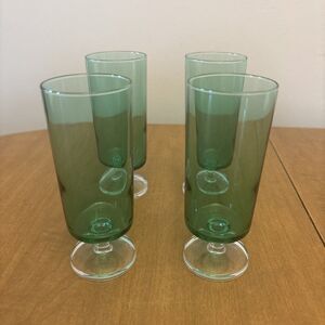 4 Vintage 1970s French Luminarc Cavalier Champagne Flutes / Cordials Light Green